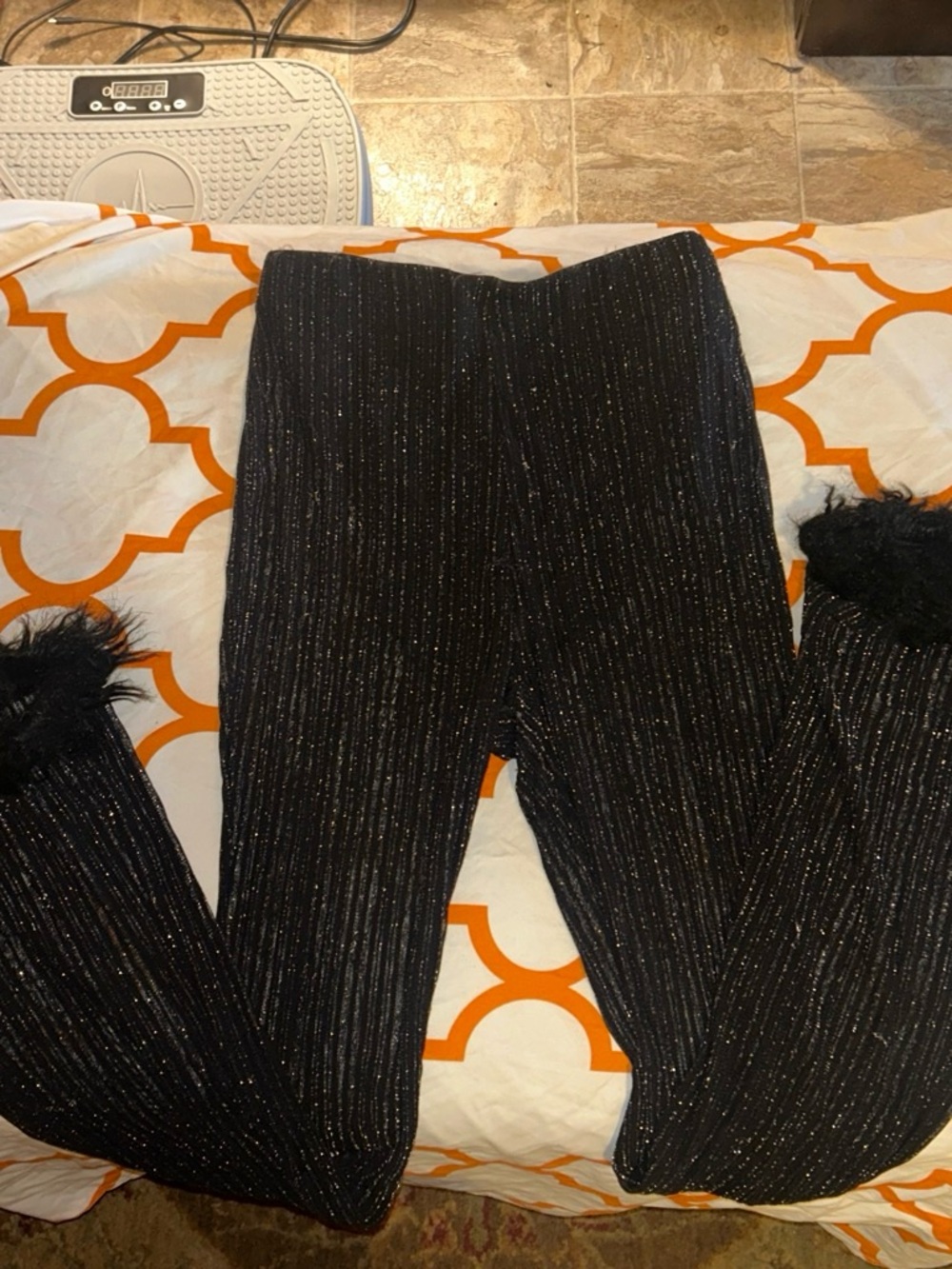 SHEIN Black Glitter Knit set with Feather Trim